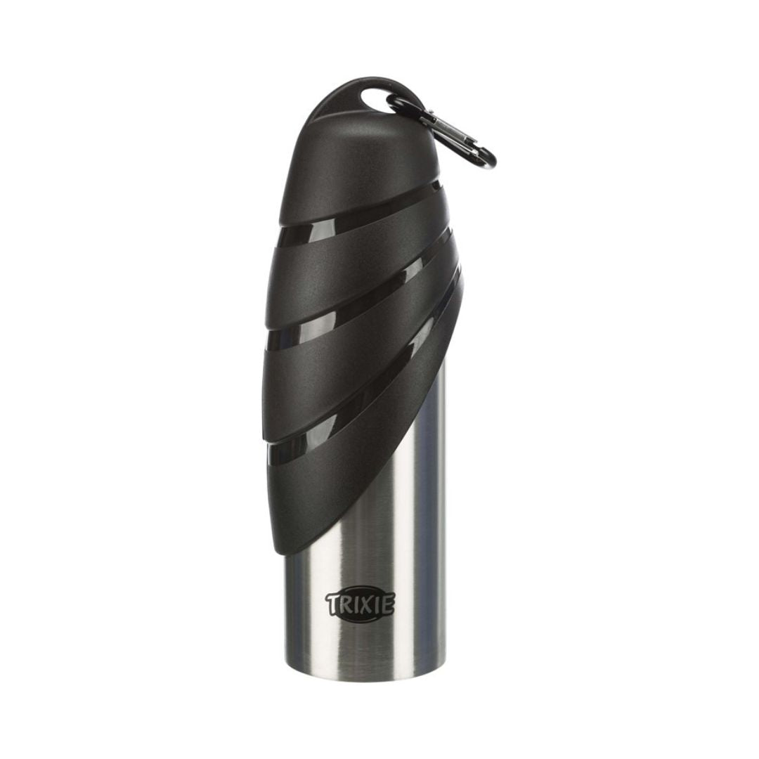 Trixie Water Bottle, Stainless Steel with Bowl - Black