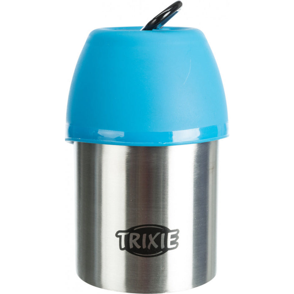 Trixie Water bottle, Stainless steel with bowl - Blue